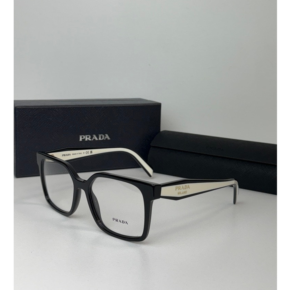 NEW Prada PR B03V Black White Square Eyeglasses Frames - Picture 1 of 5